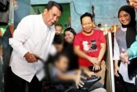 Bupati Tangerang Maesyal Rasyid bawakan langsung kursi roda elektrik untuk anak FM siswa SD di Kecamatan Sepatan Timur korban kecelakaan yang terpaksa kakinya harus diamputasi