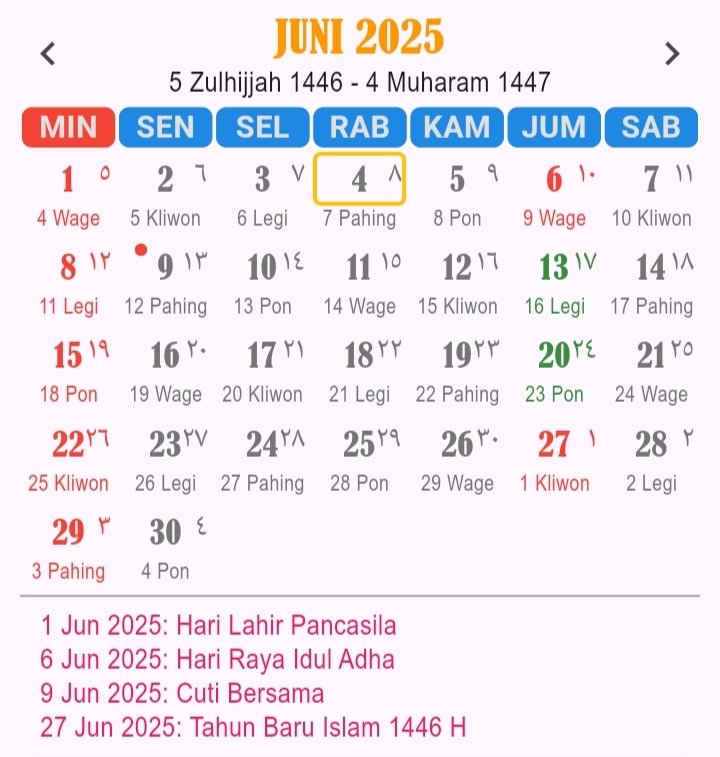 Kalender Bulan Juni 2025