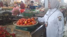 Kadisperindag Kabupaten Tangerang Resmiyati turun langsung memantau harga-harga kebutuhan pokok di Pasar Gudang Kecamatan Tigaraksa, Rabu (02/06/2025)