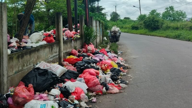 Sampah dibiarkan mengunung di Jalan Sodong Tigaraksa mengganggu kenyamanan pengendara yang lewat dan warga sekitar (foto ; Reza Tangerang online.id)