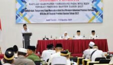 Muhamad Iqro sekretaris LPTQ Kabupaten Tangerang yang juga Kasubag TU Kemenag menyampaikan laporan seputar seleksi peserta MTQ Banten