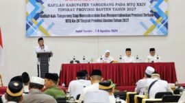 Muhamad Iqro sekretaris LPTQ Kabupaten Tangerang yang juga Kasubag TU Kemenag menyampaikan laporan seputar seleksi peserta MTQ Banten 